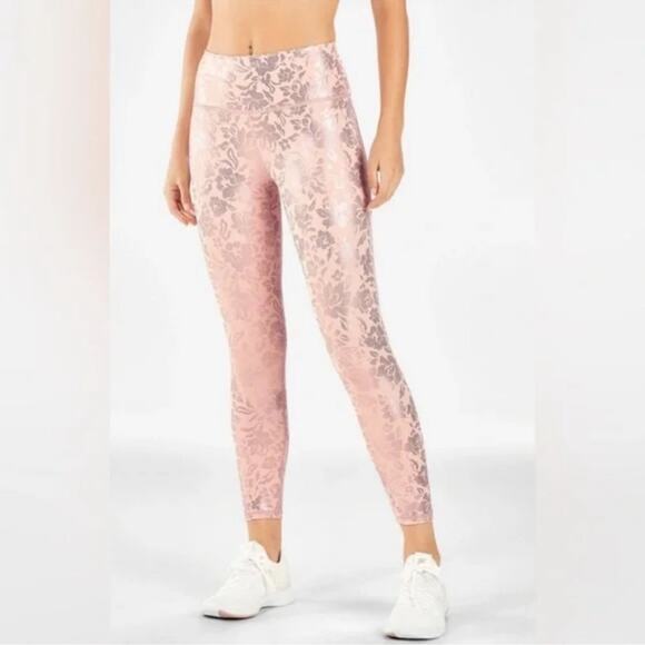 Fabletics Oasis PureLuxe High-Waisted 7/8 Leggings | Pink Floral Foil Design XXS - Picture 7 of 12